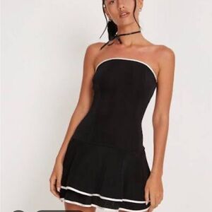 Motel Rocks Black Strapless Dress with White Trim